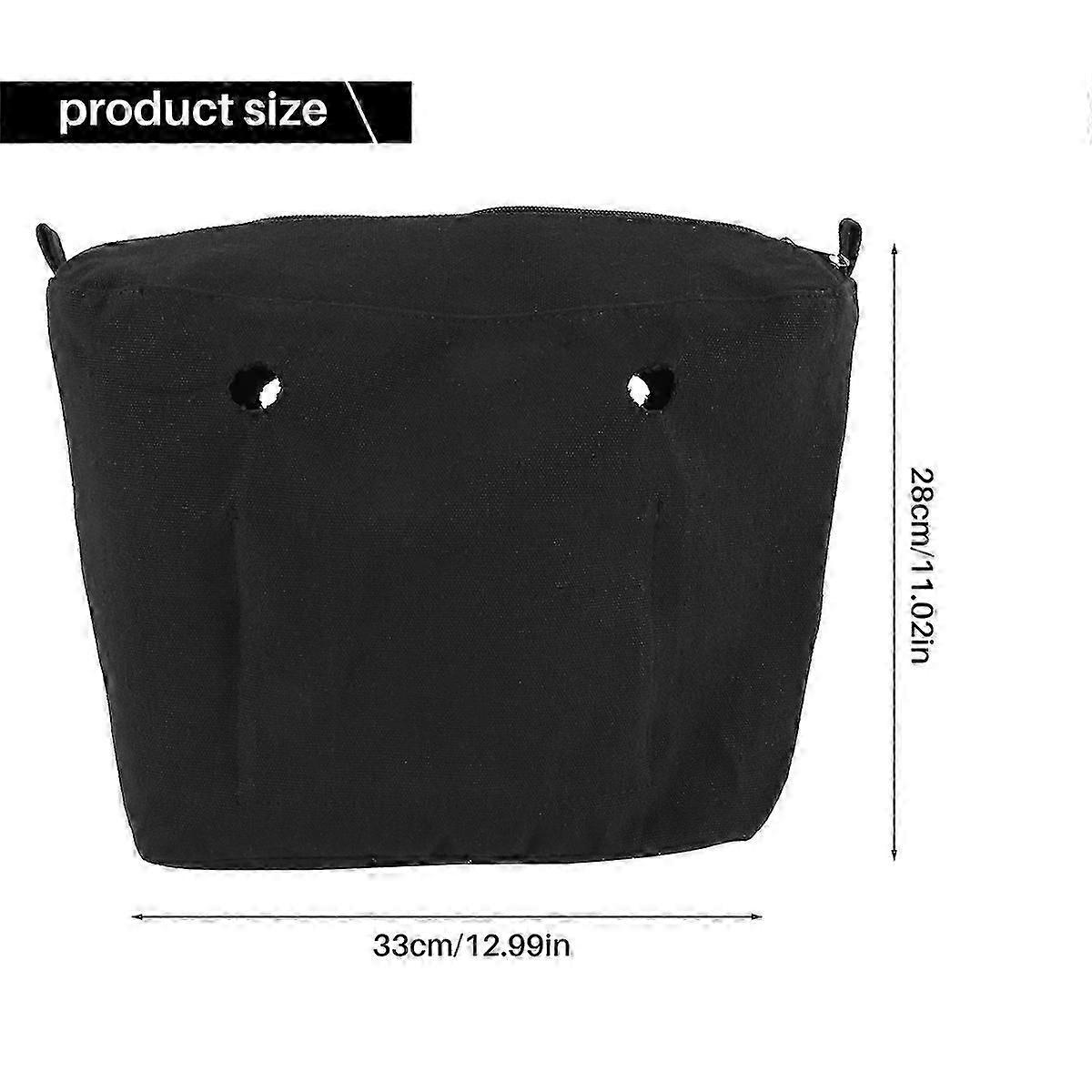 Insert en toile solide imperméable Doublure intérieure Insert Poche à fermeture éclair adaptée pour Obag O Bag Sac à main Noir M