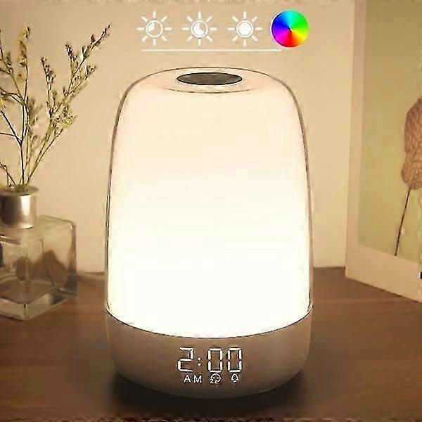 Touch Wake Up Night Light with Sunrise Simulation Alarm Clock, 3-Way Dimmable Warm White Bedside Lamp RGB Ambient Table Bedside Lamp, Timer Mode