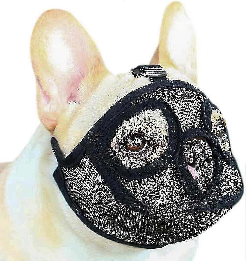 Mesh Dog Muzzle Short Snout Dog Muzzle Dog Muzzle Adjustable Breathable Mesh Muzzle Bulldog Muzzle For Biting Chewing Barking Dog Mask, Black, S