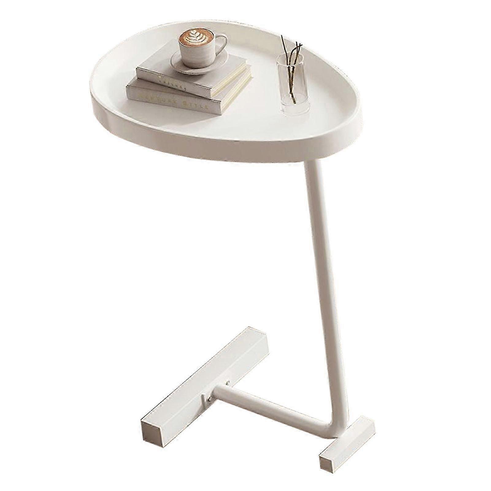 White C Shaped Small Egg Oval Sofa End Coffee Table Slide Under Living Room Side Table