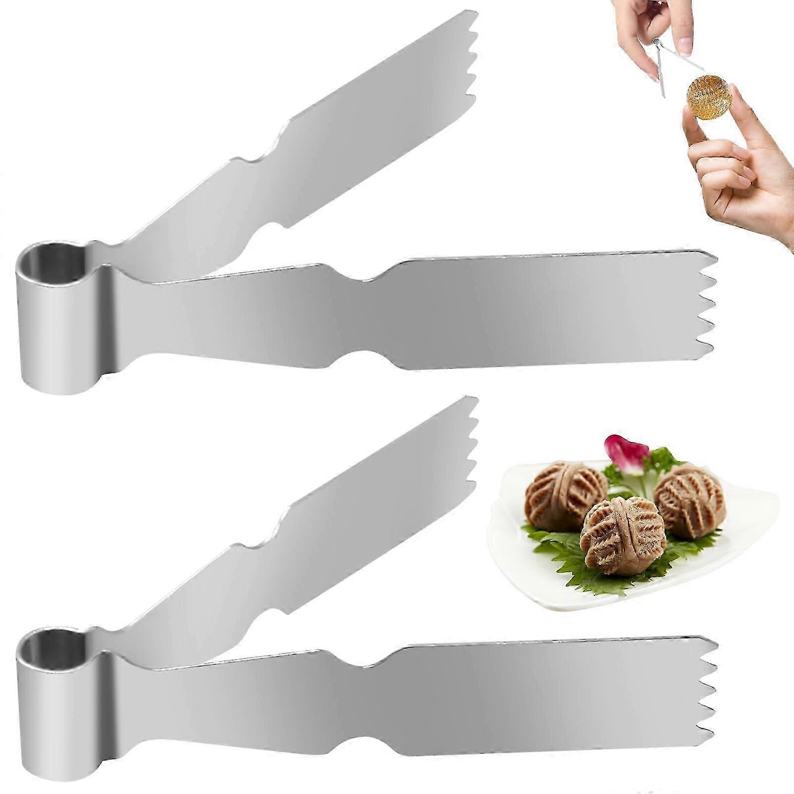 2Pcs Tweezers Tongs, Pastry Tools Cookie Maker Dough Scraper Press, Stainless Steel Pastry Tongs Baking Crimper Tool for Decorating and Sealing Cookie