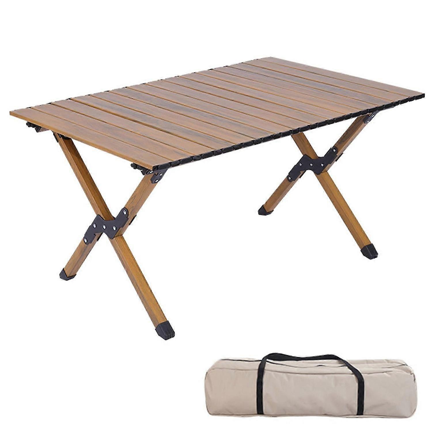 Carbon steel wood grain camping table 4-6 people roll-up lightweight picnic table with large table t
