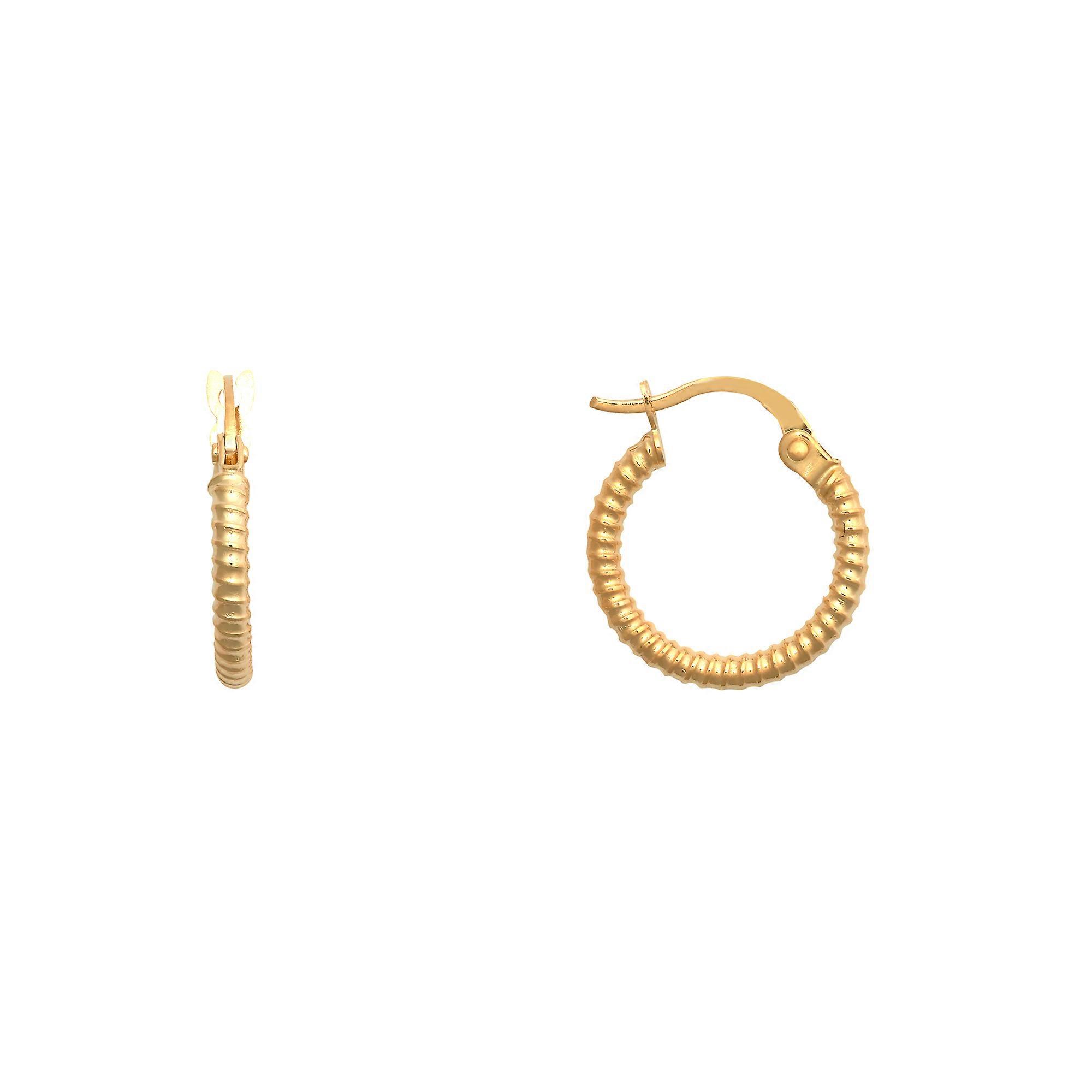 Jewelco London Ladies 9ct Yellow Gold Ribbed Coiled Twist 1.5mm Hoop Earrings 14mm