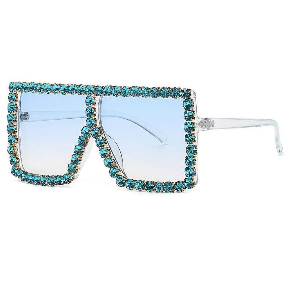 Oversized Sprankelende Kristallen Zonnebril Disco Diamond Flat Top Fashion Square Grote Tinten womem