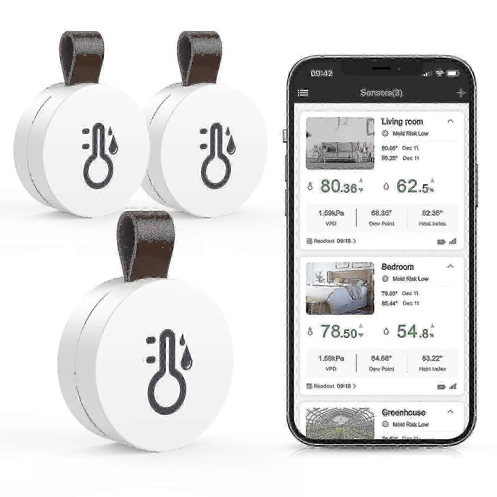 Bluetooth thermometer hygrometer, wireless thermohygrometer mini, with smart sensor app, data logger and export data for bedroom, baby room, wine cell