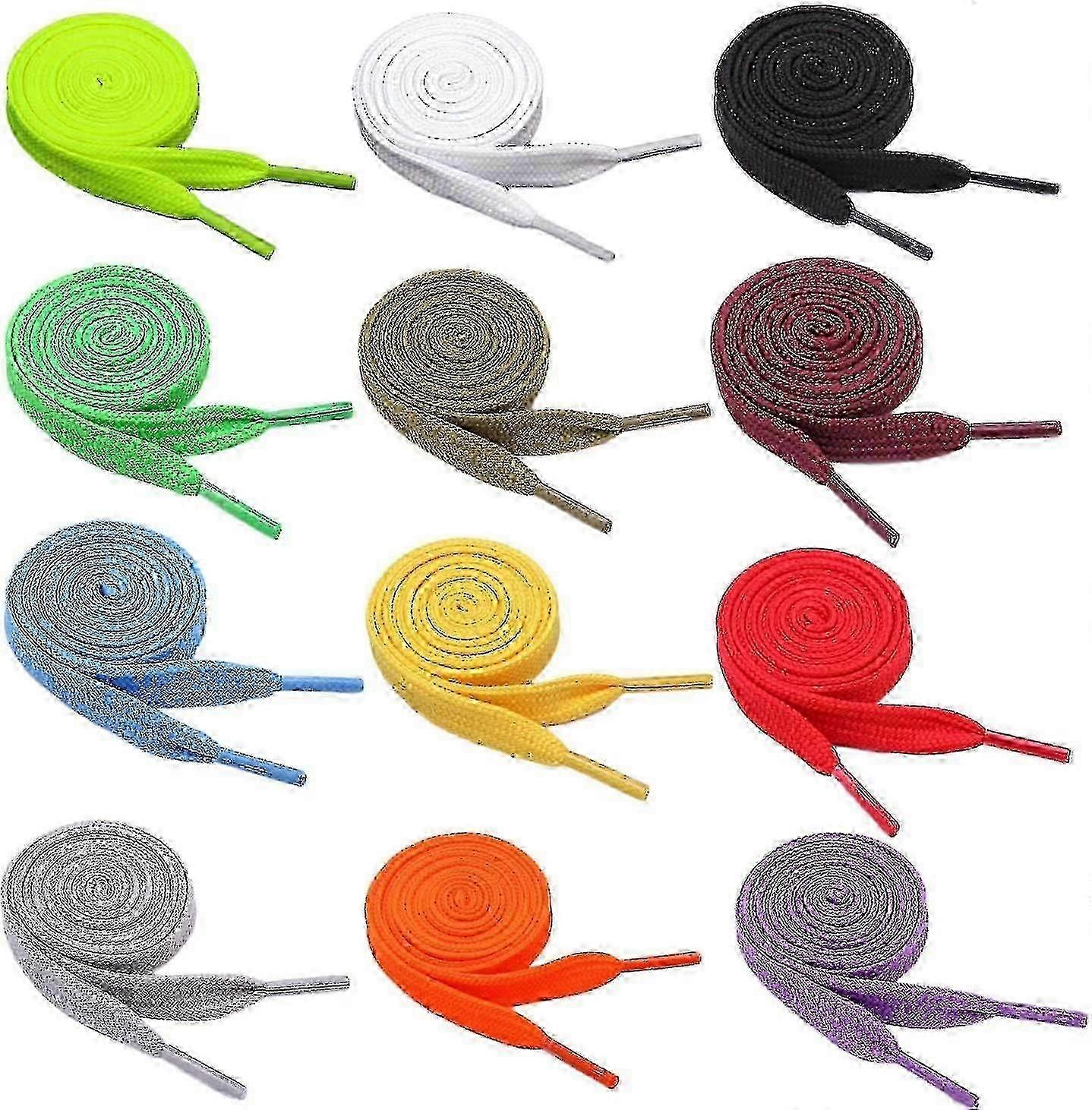 Shoelaces 12 Pairs 120cm Assorted Colors Classic Wide Flat Double Layers