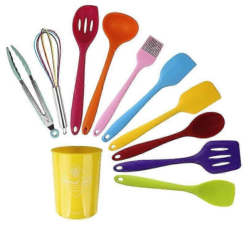 11 Piece Silicone Kitchen Utensils Set With Holder  Multicolor