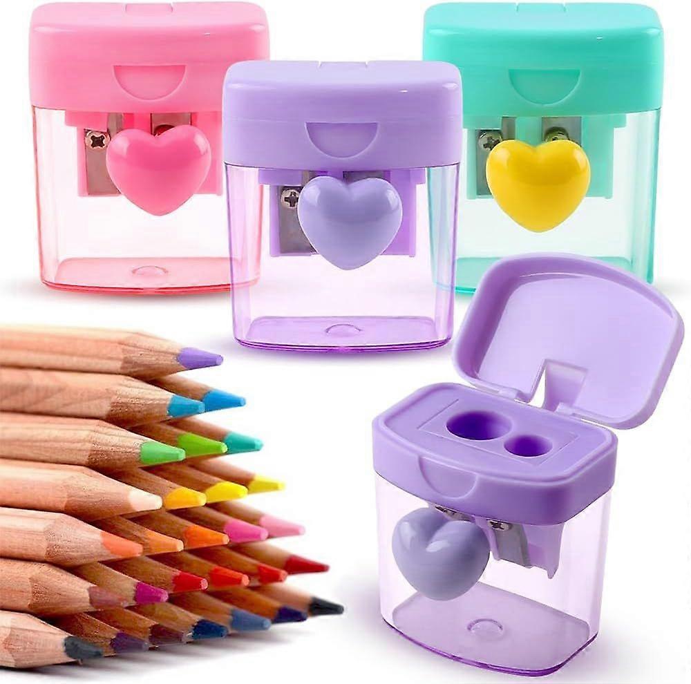 3 pcs Heart Pencil Sharpeners Bulk Colored Pencil Sharpener Handheld Cute Pencil Sharpener Manual Green Purple Pink Pencil Sharpener with Cover 2 Hole