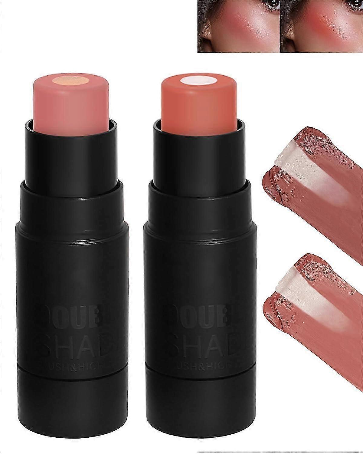 high quality2Pcs Cream Blush Stick, 2-in-1 Versatile Rouge & Highlighter Pen for the Cheeks, Bronzer Stick Cream Contouring Blush, Long-Lasting