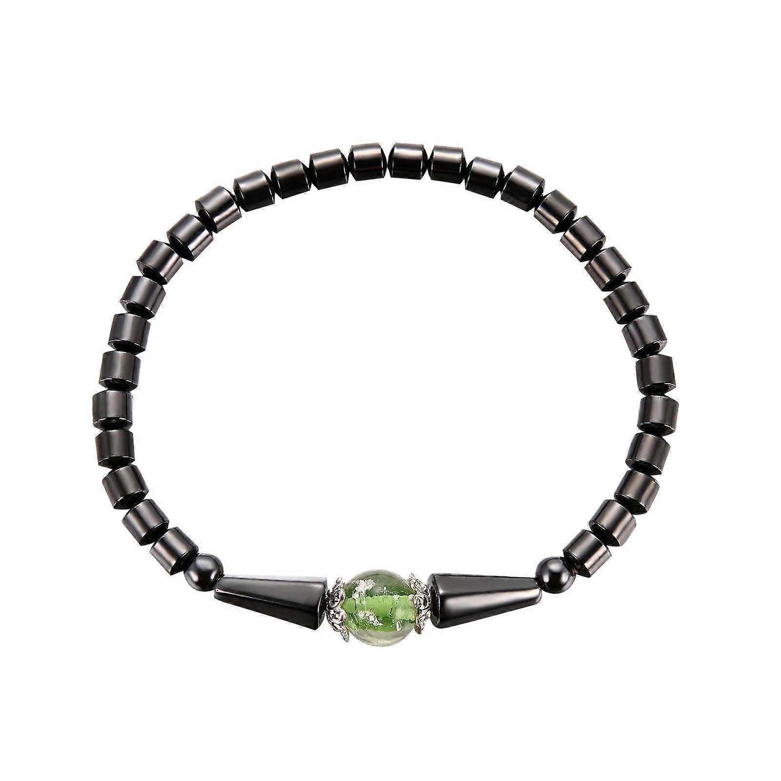 Damer Personlighed Mode Oval Magnetisk Sort Galdesten Beaded Strand Ankelkæde PU4619