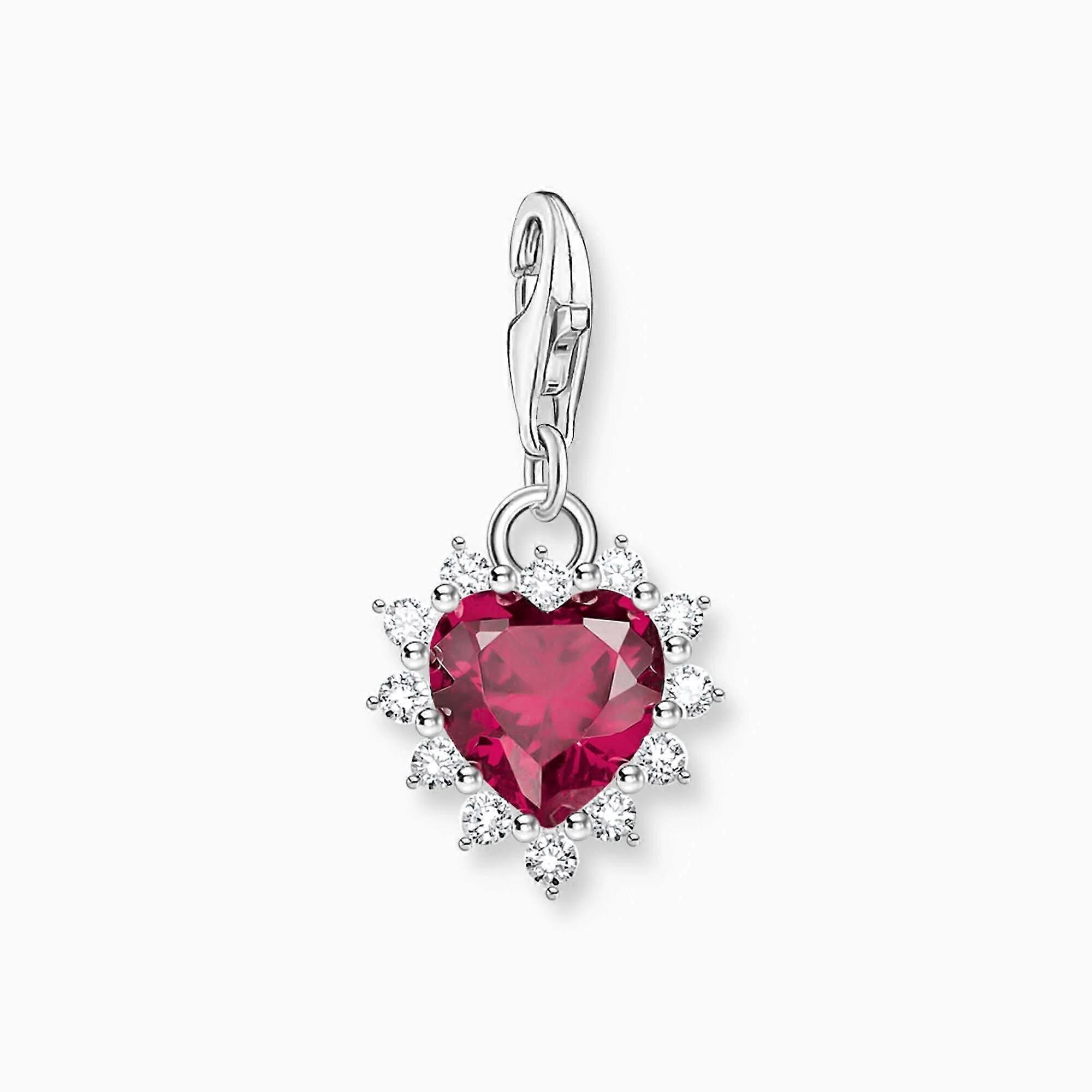 Sterling Silver Heart With Red Stone Charm 2204-013-10