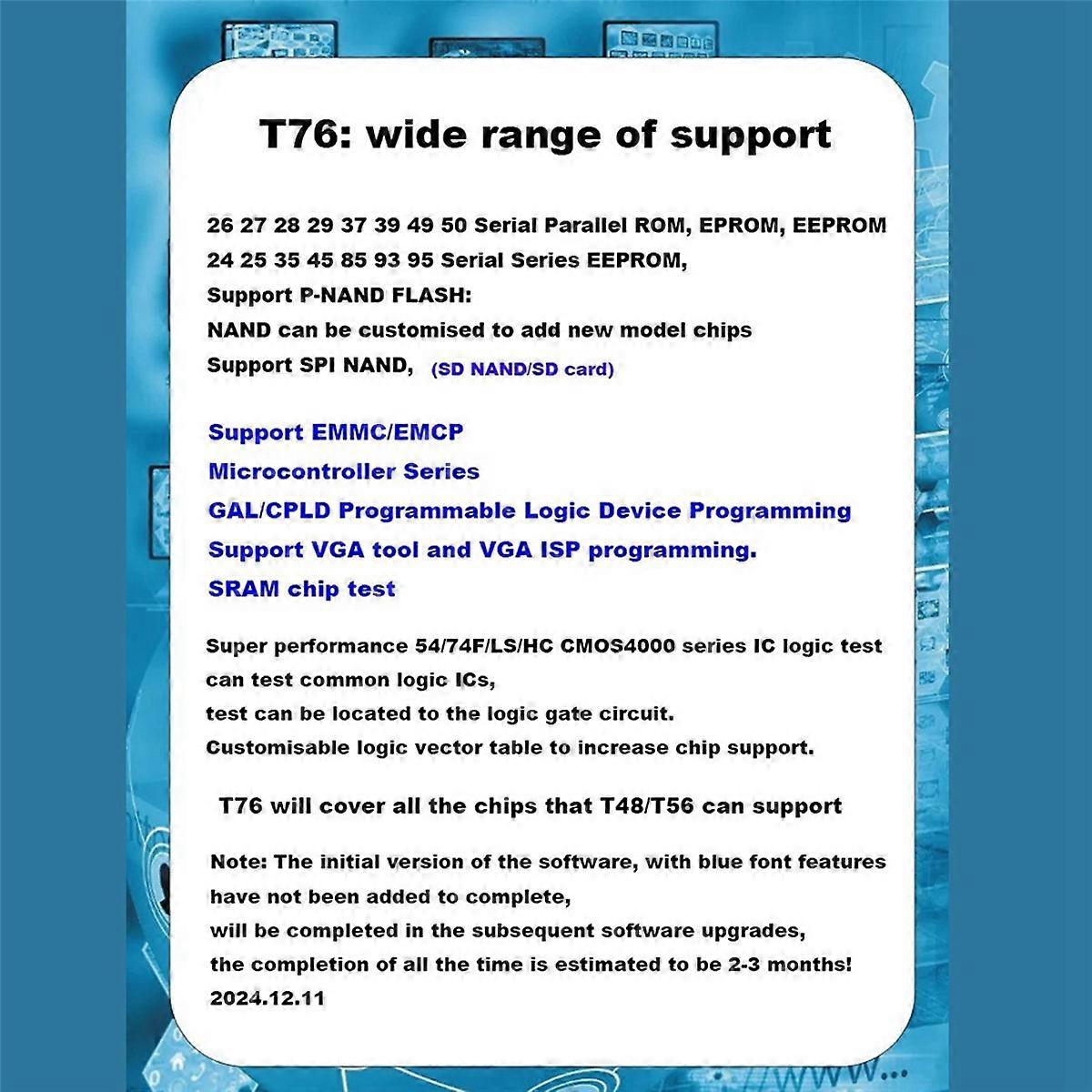 For T76 USB3.0 Programmer Support EEPROMNAND NOR EMMC BGA,Minpro/TL866II/T56 Programmer Replacement