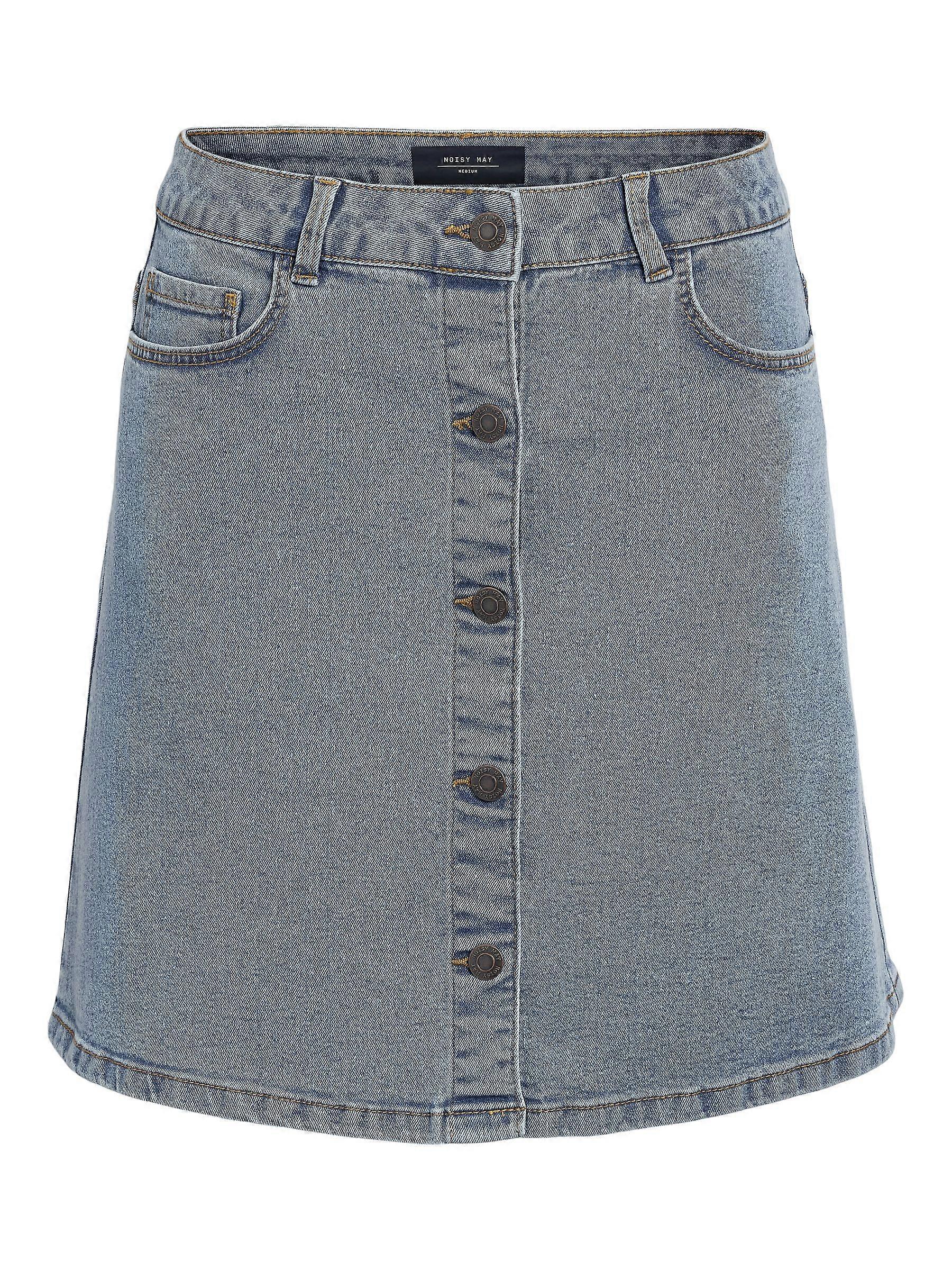 Noisy May Damen Button-Front Jean Skirt with Front and Back Pockets.