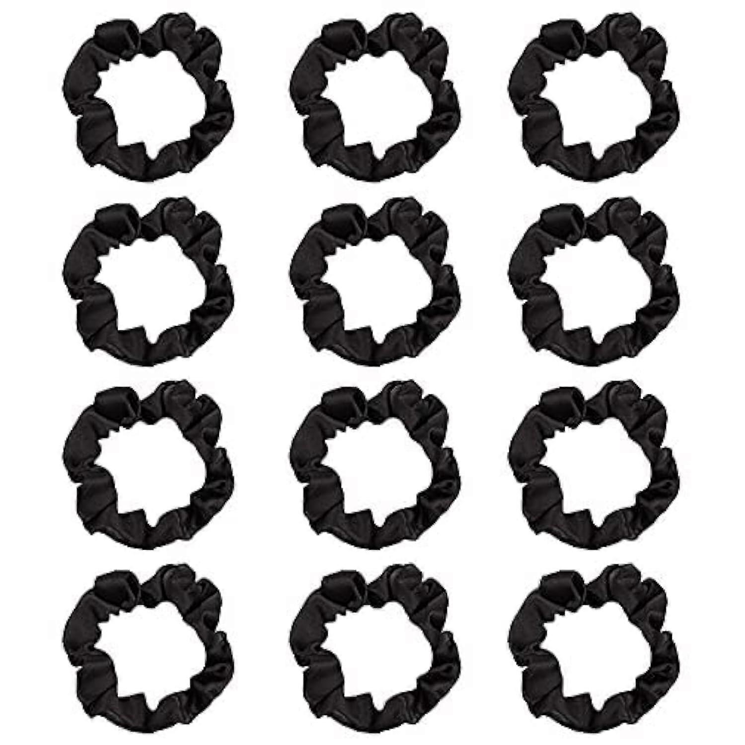 12Pcs Black Satin Hair Scrunchies, Elastic Ponytail Holders, Soft Hair Ties for Teens, Trendy Hair Accessories
