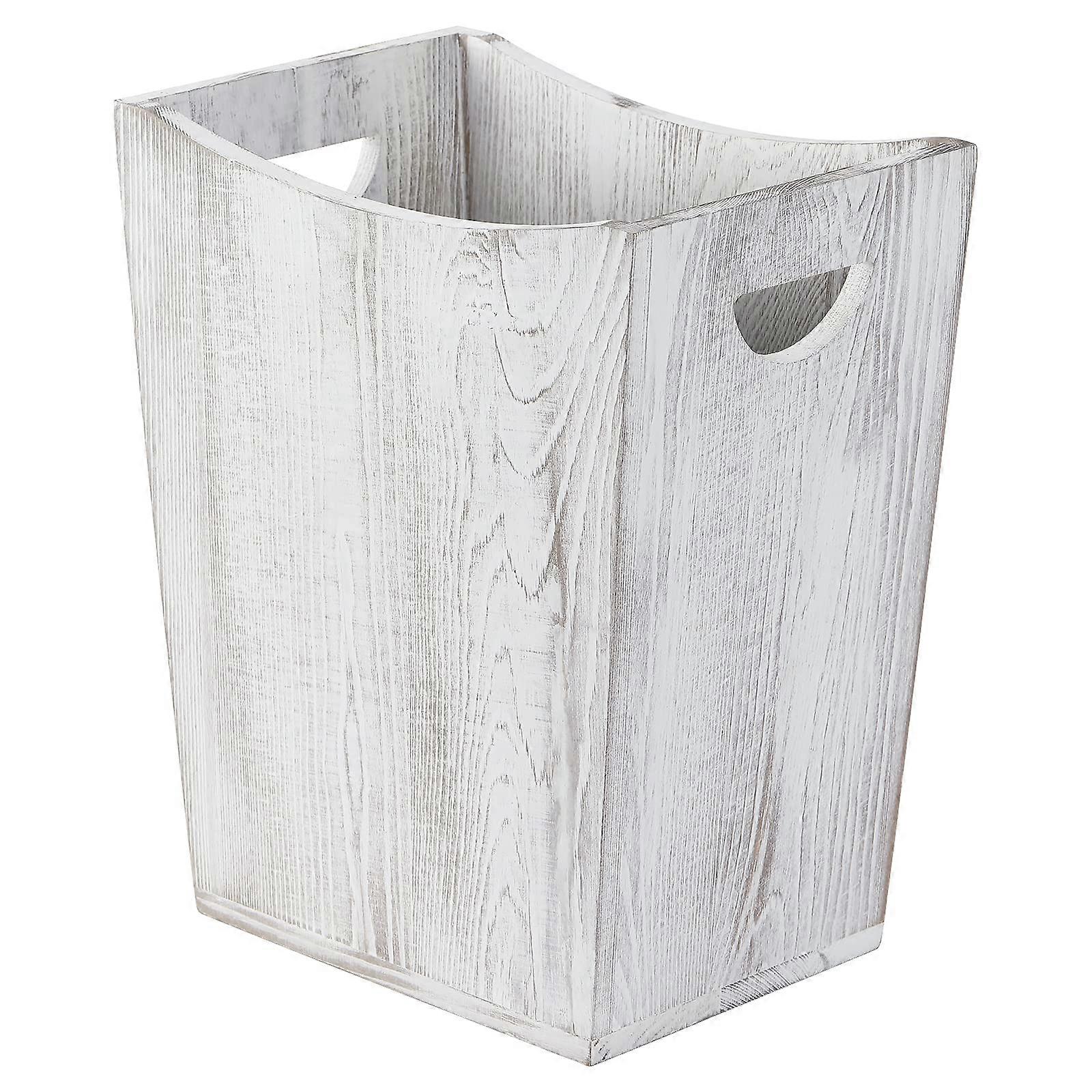 Rustic Trash Can Bathroom Small Size Wooden Waste Bin for Compact Spaces Dark Wood Finish