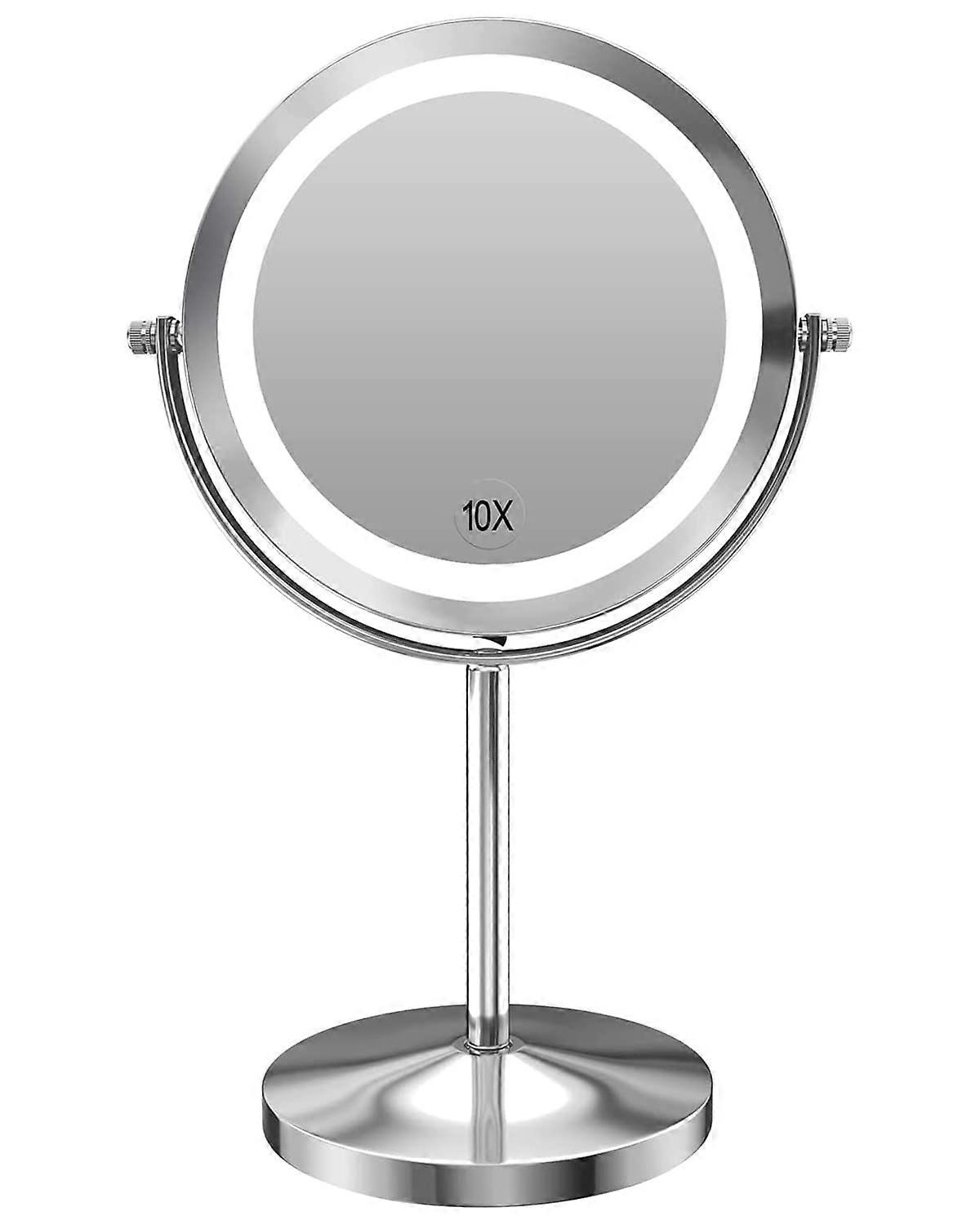 1 Piece Makeup Mirror Magnified Lighted Double Sided Round Magnifying Standing 360 Degree Swivel Vanity Battery Operated for Shaving 7 Inch Diameter