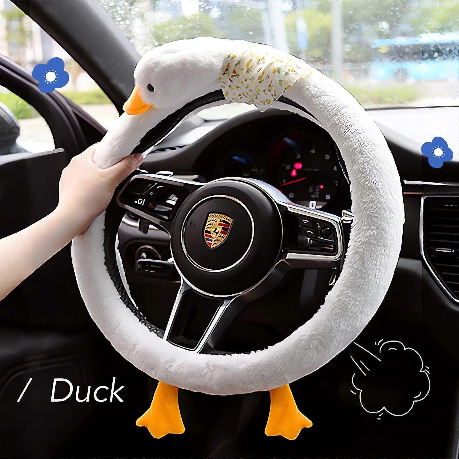 Cute Steering Wheel Cover for Women, Plush Duck Design, Girly Car Accessories, Universal Fit, Soft Material