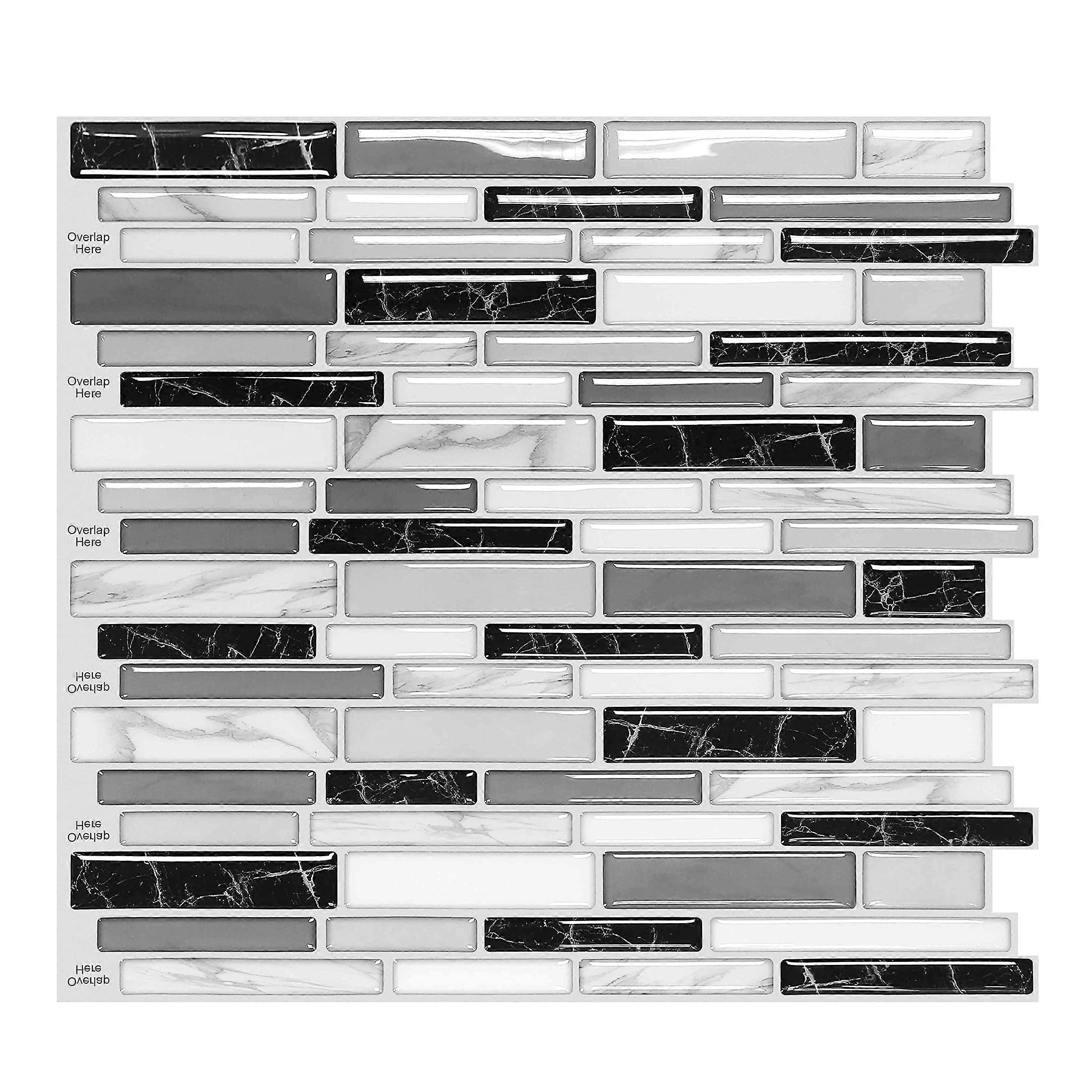 Peel and Stick Backsplash Tile for Kitchen/Bathroom Renovation, 12'x12', 10-Sheet, 3D Texture,, Easy to Install (Marble Black)