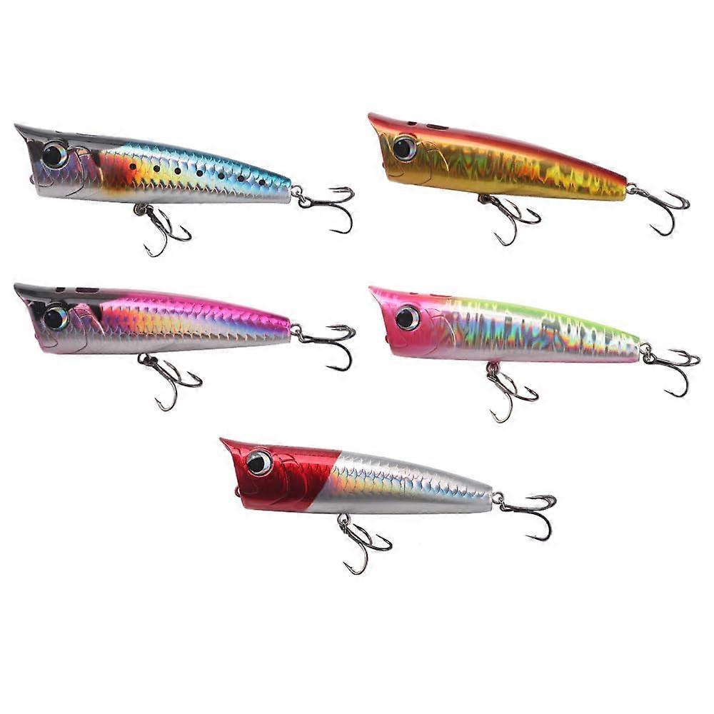Topwater Fishing Lures, 5PCS Life-Like Plopping Lures Kit with 2 Hooks Treble