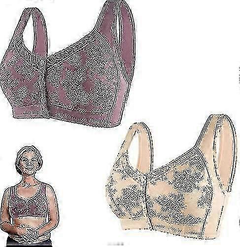 2pcs Charm Bras Front Snaps Comfortable & Convenient Front Button Bra, Wide Shoulder Straps Cotton Front Closure BraP2025042500244