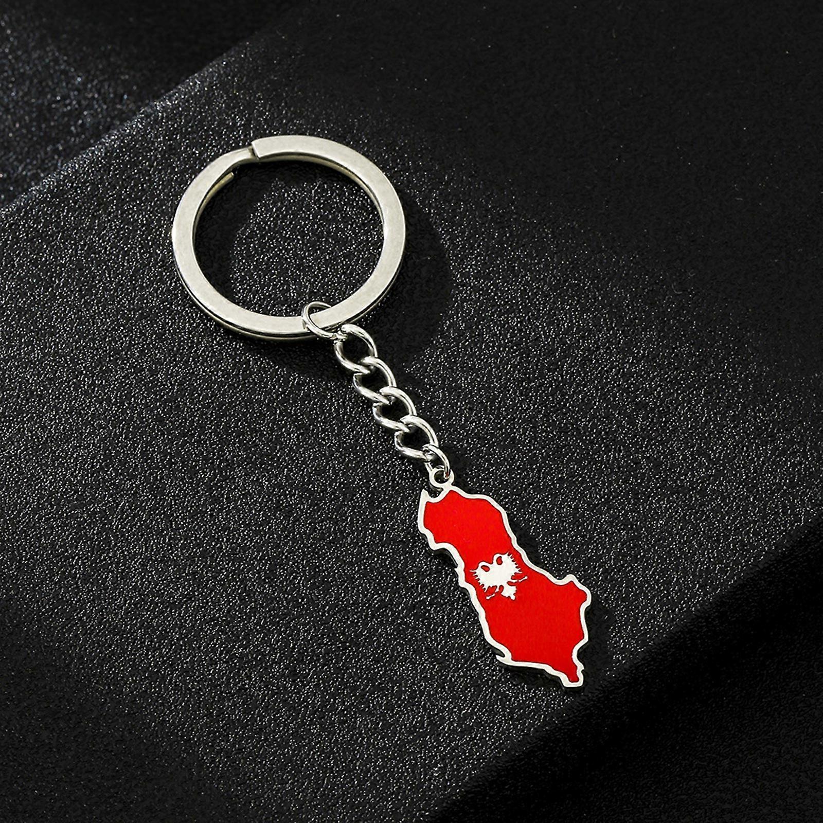 Wegiwuca Albanien Flagge Schlüsselbund - Gold/Silber Metall Keyring Mit Landkarte