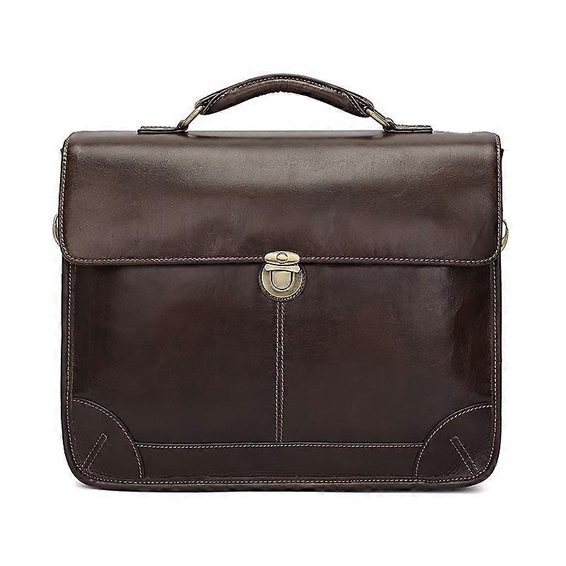 Men Retro Cowhide Leather Briefcase Multifunctional Laptop Bag for 15.6 Inch Computer