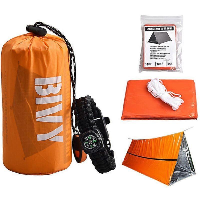 Emergency Shelter Waterproof Thermal Blanket Survival Kit SOS Sleeping Bag Survival Tube Emergency Tent with Whistle