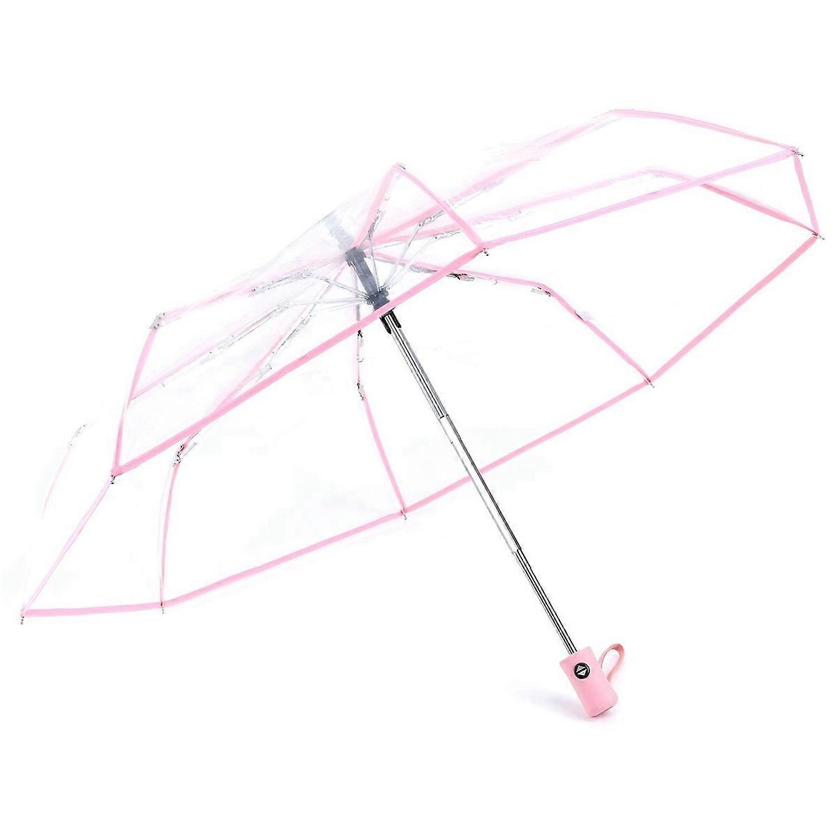 Transparent Umbrella Automatic Umbrella Compact Folding,Transparent + pink border