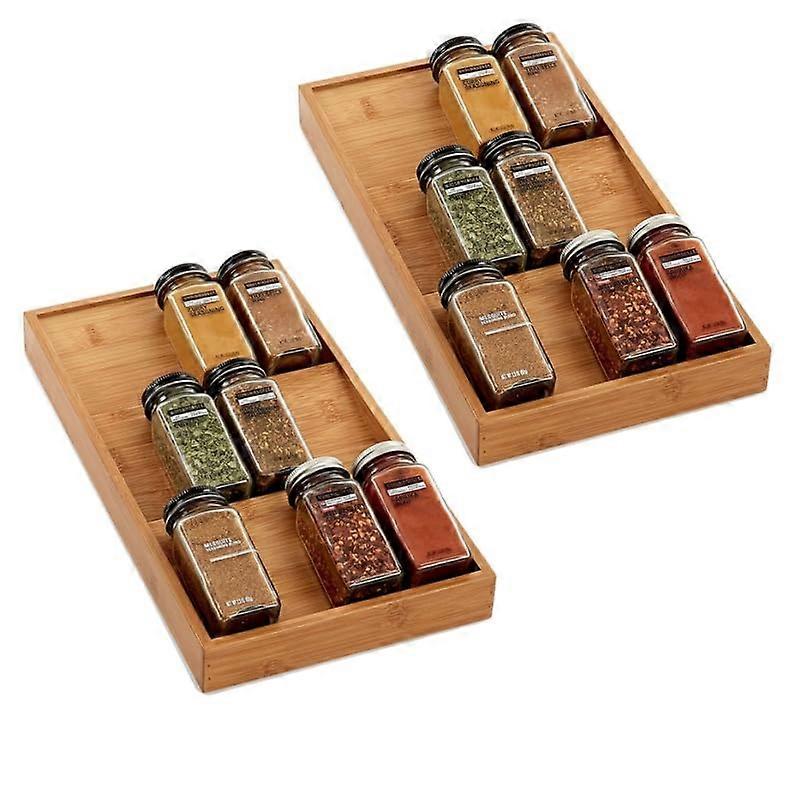 Bamboo Spice Drawer Organizer,2 Pack Spice Racks Organizer 24Jars Kitchen Seasoning Storage