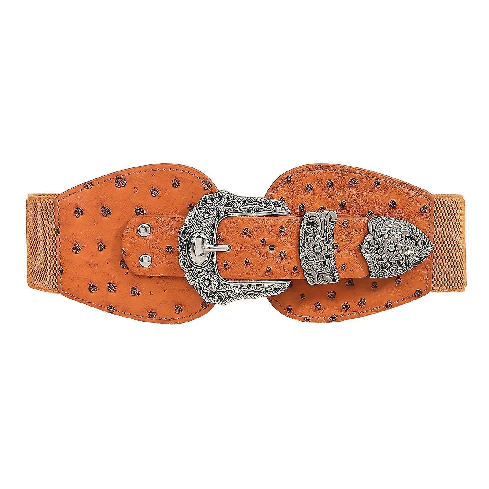 Comfortable Elastic Waistband Corset Belt Decorative Waist Cincher with Intricate Buckle Design for Various Styling Camel