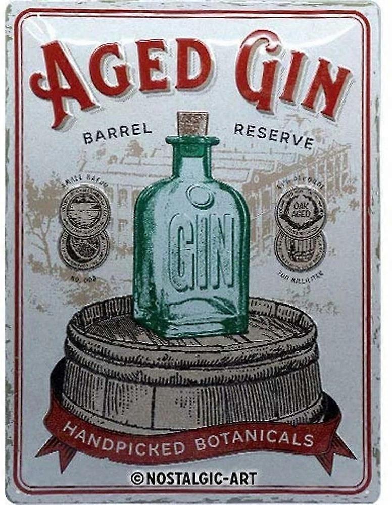 Hliníková cedule Kovová cedule Open Bar - Aged Gin Barrel