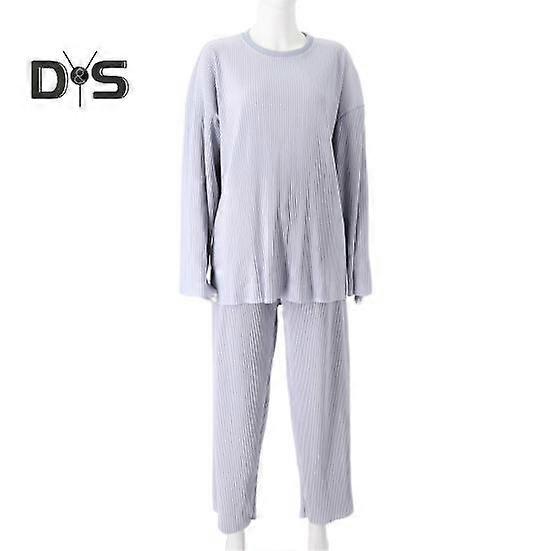 2 Pcs/Set Men Suit Top Pants Set Solid Color Loose Drawstring Elastic Waist Round Neck Split Hem Soft Warm Men Fall Winter Tracksuit