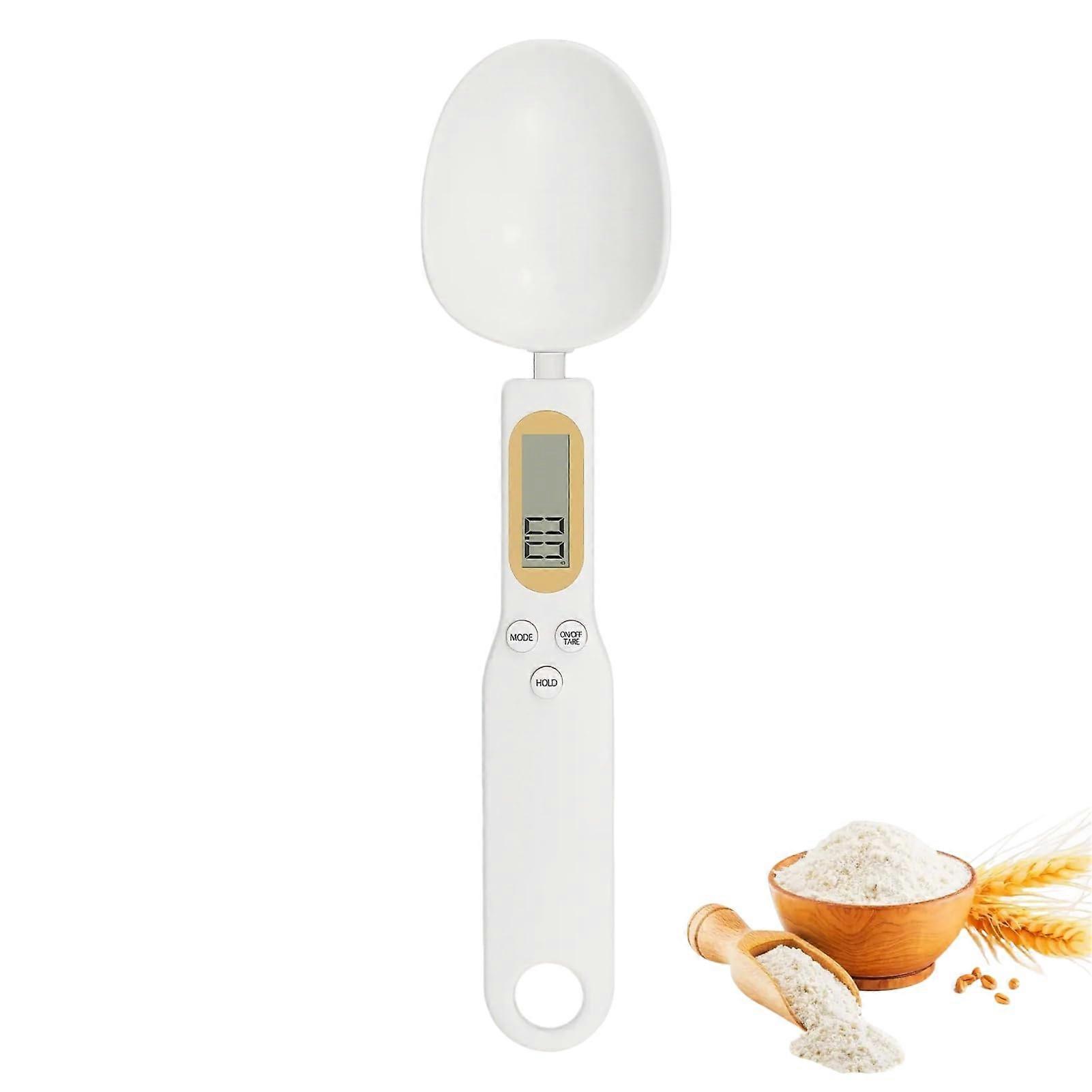 White Measuring Spoon with Scale, 0.1g500g, LCD Display, 4 Weighing Units