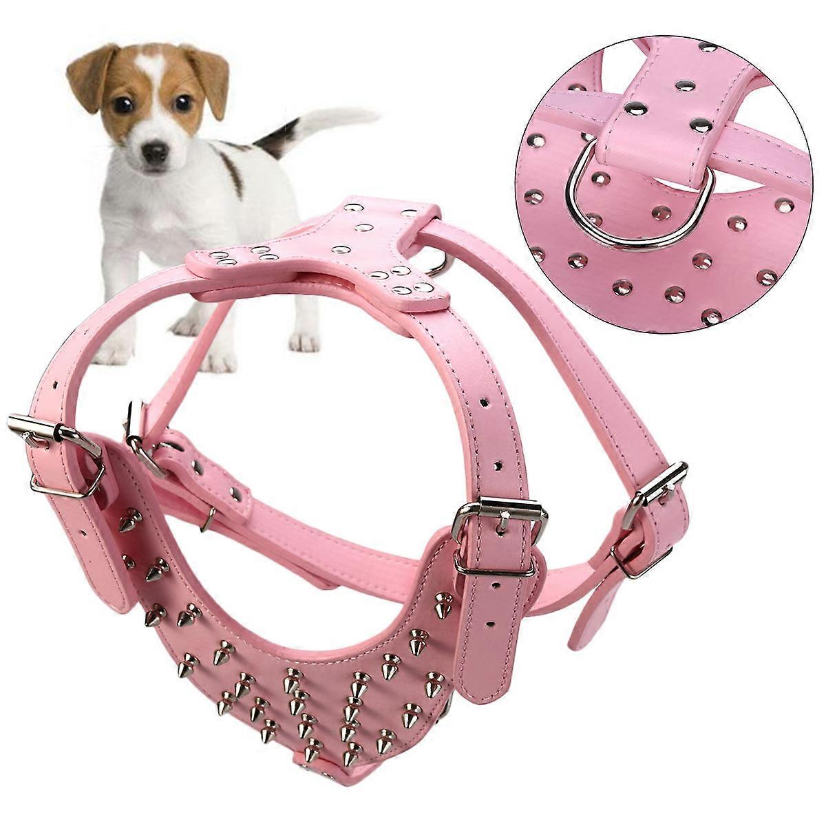 Flexible Material Spike Studded Dog Harness for Daily Use Pink 32.00X25.00X2.50CM 1Set