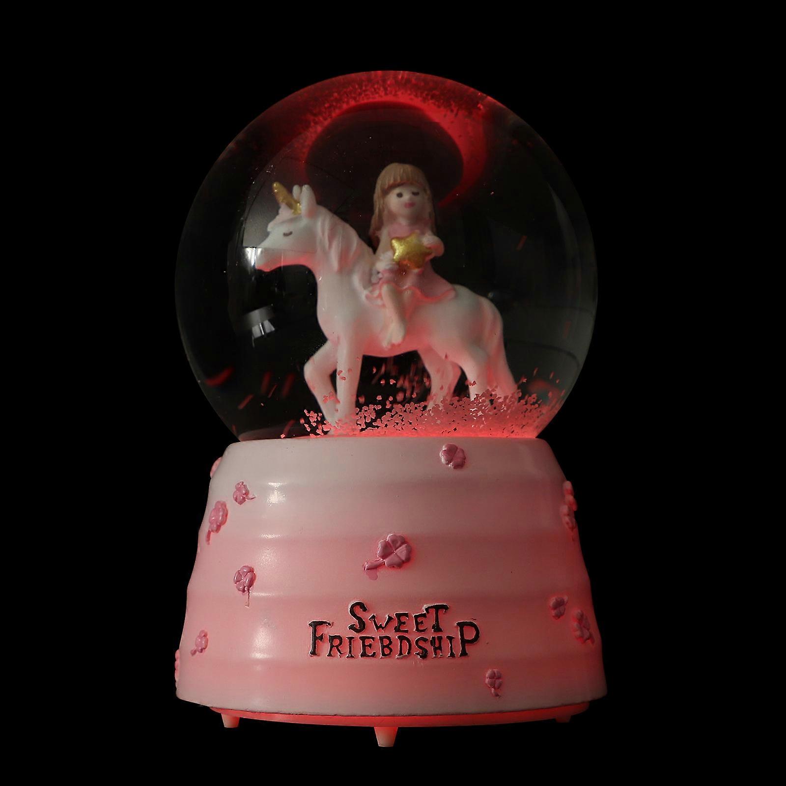 Tiny Music Box Unicorn Snow Globe Round Shape Resin and Glass Material for Bedtime Atmosphere Girls 8.5x8.5x10.5cm 1Pcs