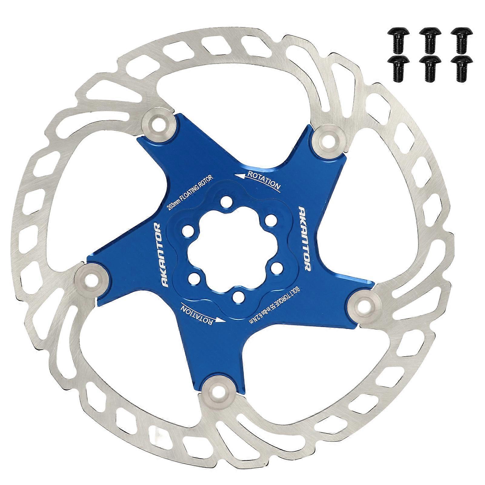 Disque de frein flottant pour VTT, 6 boulons, dissipation thermique, bleu, 203 mm / 7,99 pouces