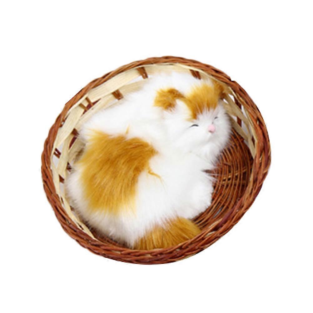 Desktop Cute Ornament Simulation Basket Cat Plush Toy for Friends and Colleagues Home Decoration 3.9X3.9X2.0in 1Set