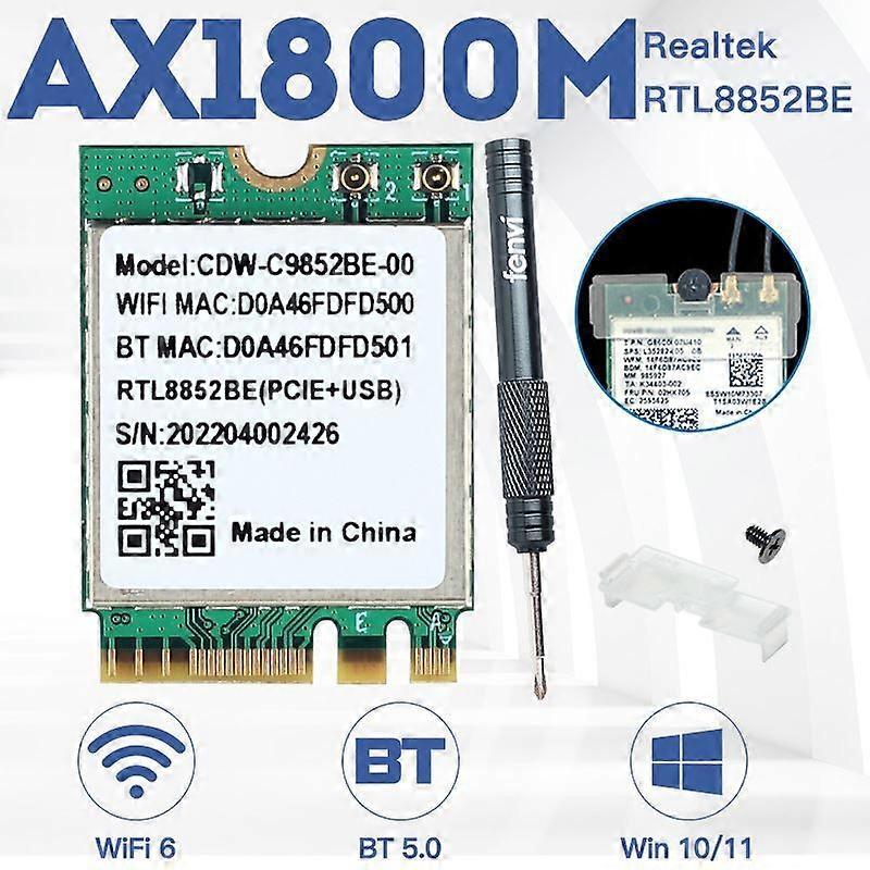 Wifi 6 Realtek RTL8852BE Network Card 1800Mbps BT 5.0 Dual Band Wireless Wi-Fi Adapter 802.11ac/ax 2.4G/5Ghz