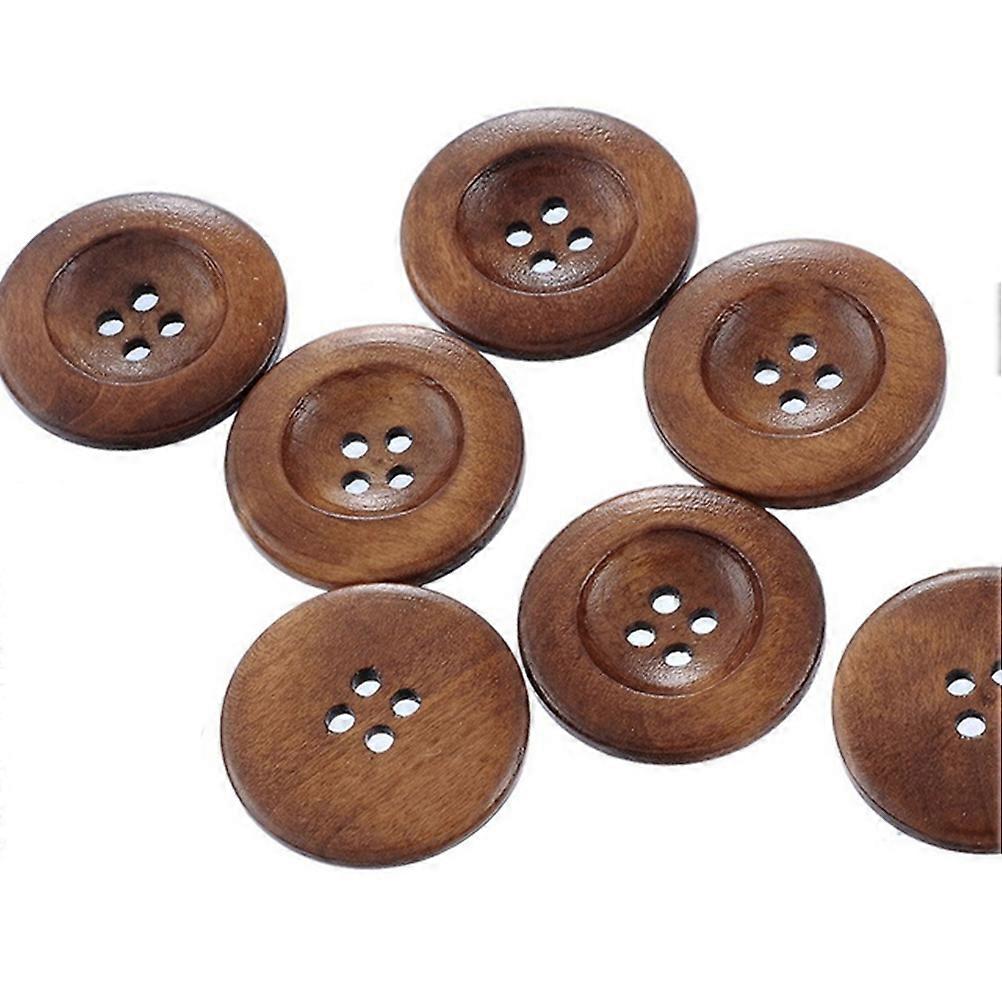Button Sewing Accessories Round Concave Design Four Hole Brown Colour Wood Button for Craft Projects 10Pcs