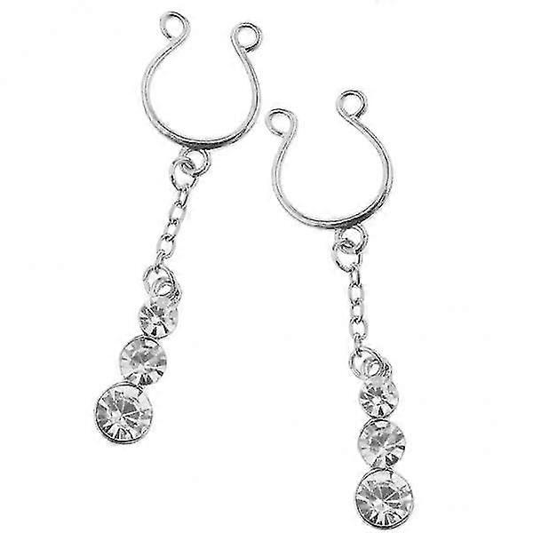 2x2Pcs Crystal Stainless Steel Ring Non-piercing Nipple Clip On Adjustable