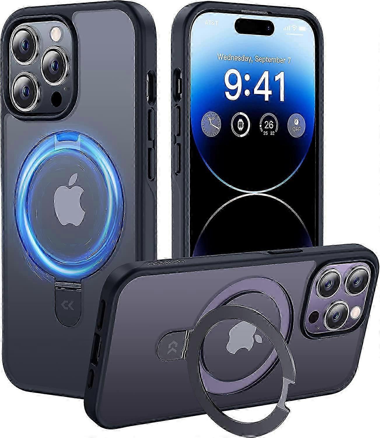 For iPhone 14 Pro Max Case with Magnetic Invisible Stand [Military Drop Protection] [Compatible with MagSafe] Shockproof Slim Translucent Matte Cases