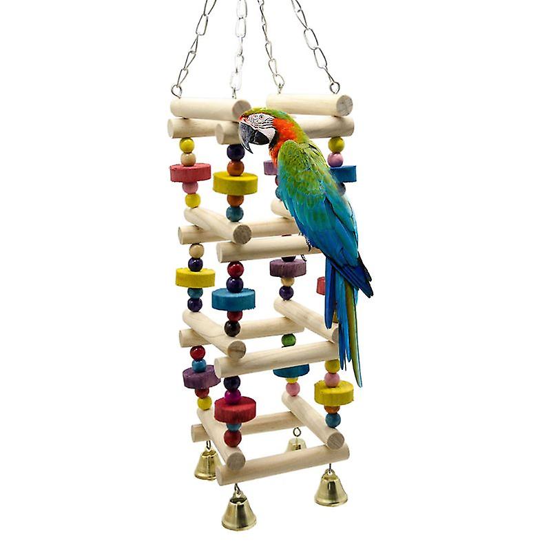 Wooden Bird Parrot Swing Ladder Toys Hanging Bird Chewing Climbing Stand Perch With Bell Playground Colorful Bite Blocks Toy C42