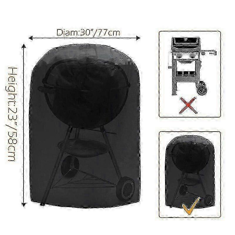 Waterproof Dust-proof BBQ Cover for Round Gas/Electric Grill, Adjustable Windproof Strap