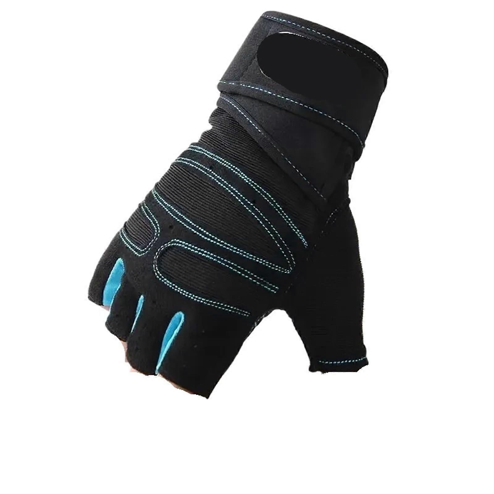 Training gloves for men and women, fitness, weightlifting, wristband (Light Blue, XL)