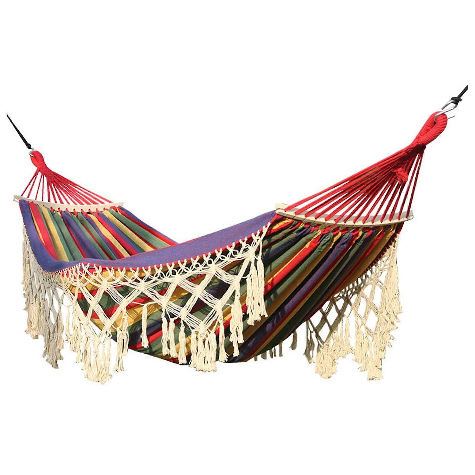 Cotton Hammock with Fringe Tassels Double Size 200 x 150 cm Max Load 200kg Color A Includes Carry Bag