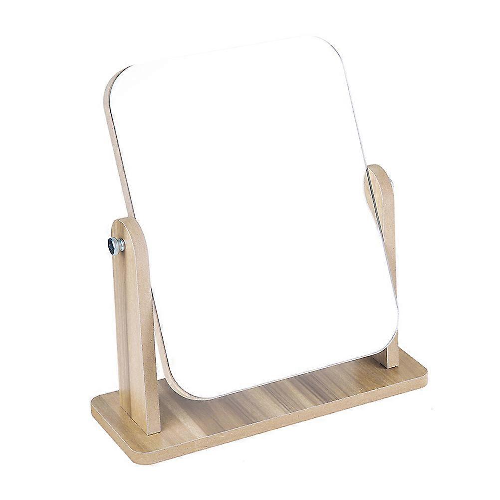 Rectangular Rotatable Desktop Makeup Mirror with Durable Wooden Frame for Bedroom and Bathroom Use