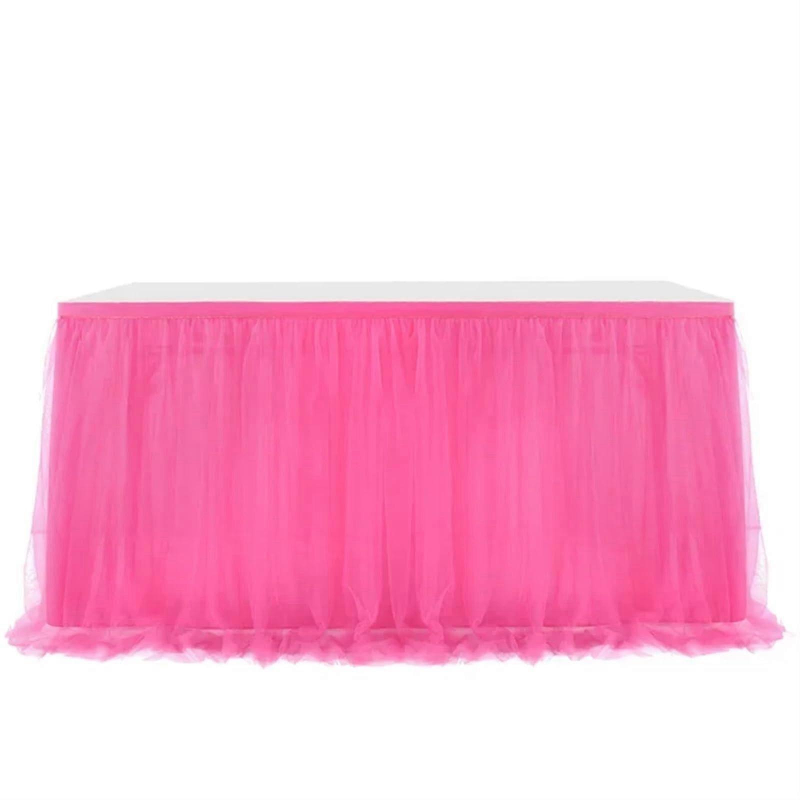 Tulle Table Skirt Wedding Party Tutu Tableware Cloth (Rose Pink, 9FT)