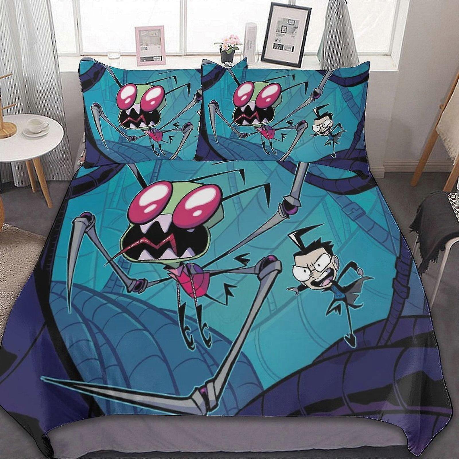 Conjunto de Cama de 3 Peças para Fãs do Invader Zim - Conjunto de Conforto Macio com Capa de Edredom e Fronhas