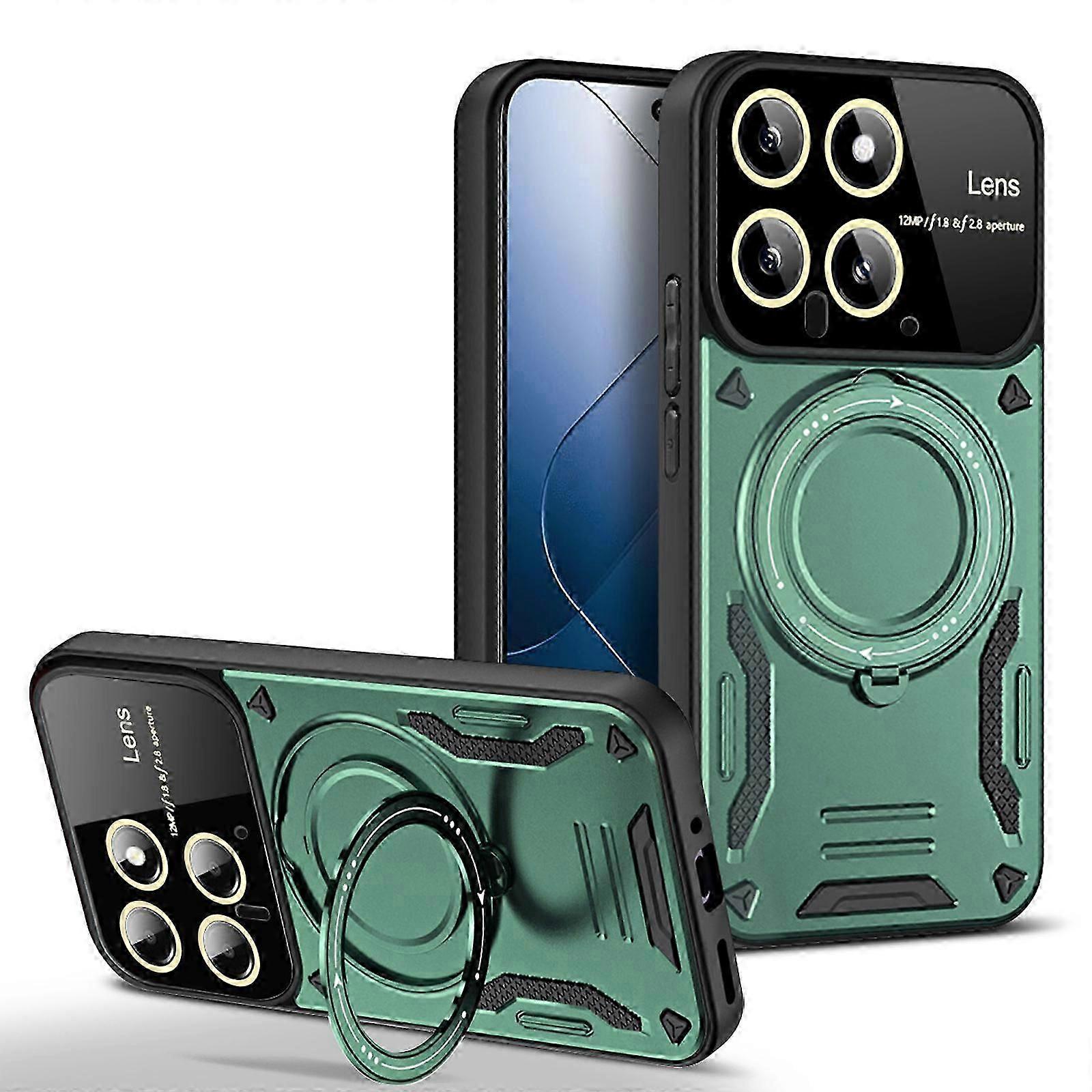 Case for Xiaomi 14 with Magnetic Ring Kickstand, Large Viewport Design, Full Camera Lens Protector, Military Shockproof Cover Case