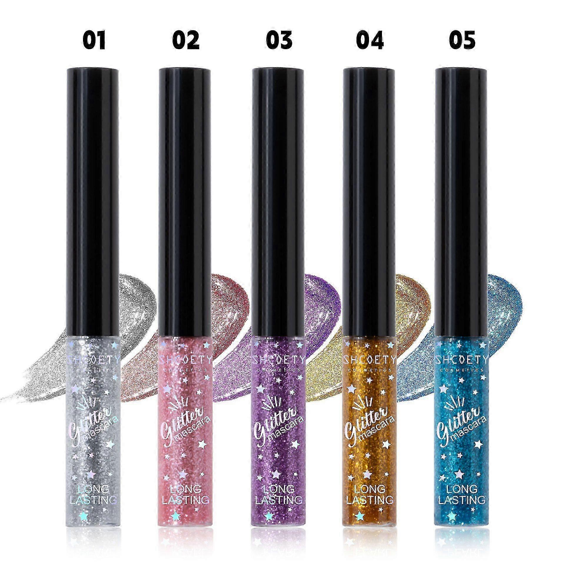 5 Τεμάχια Glitter Μάσκαρα Σκιών Ματιών, Μάσκαρα Βλεφαρίδων Glitter, Μάσκαρα Diamond Glitter, Μάσκαρα Colorful Glitter, Μάσκαρα Όγκου, Ανθεκτικό Curling Mul
